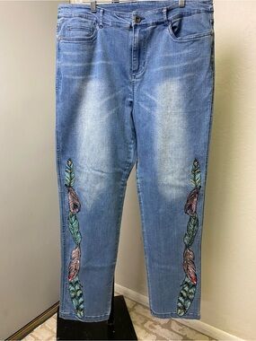Back in the Saddle Women's Light Blue Boot Cut Jeans with Feather Embroidery 14